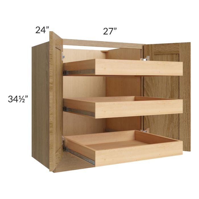 Catalina Toffee 27" Full Height Base Cabinet with 3 Rollout Trays