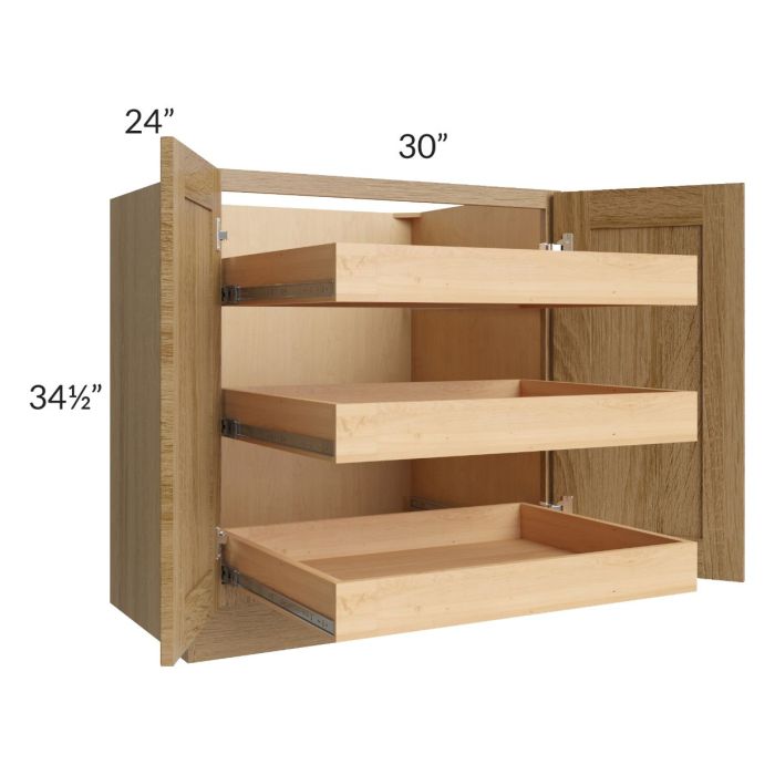 Catalina Toffee 30" Full Height Base Cabinet with 3 Rollout Trays