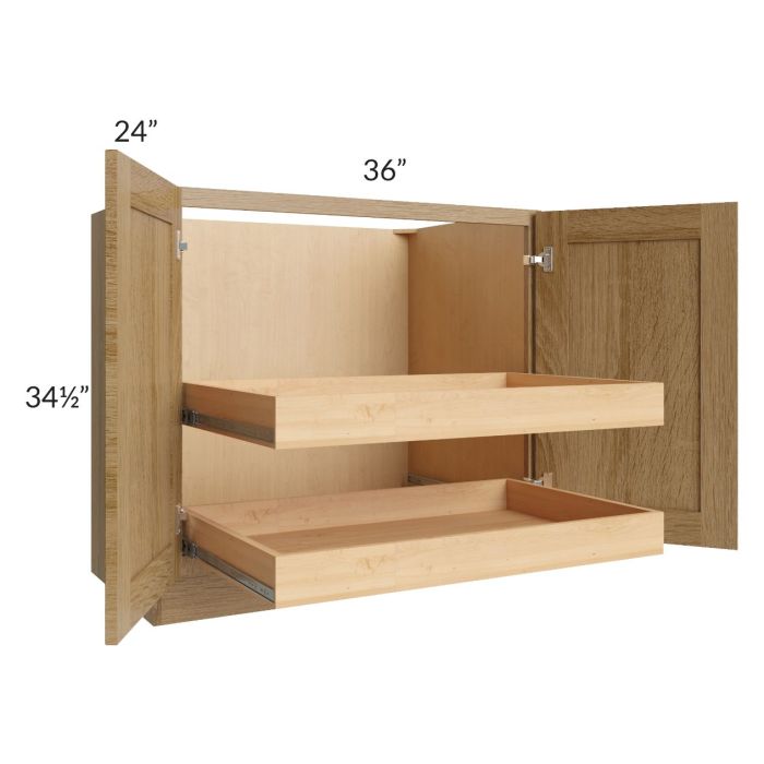 Catalina Toffee 36" Full Height Base Cabinet with 2 Rollout Trays
