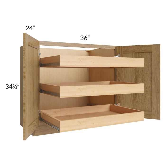Catalina Toffee 36" Full Height Base Cabinet with 3 Rollout Trays