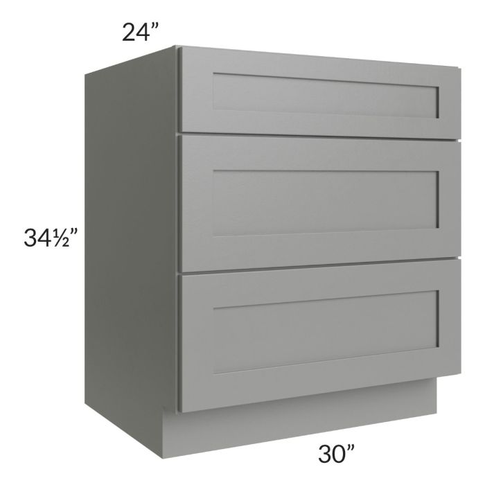 Shale Grey Shaker 30" 3-Drawer Base Cabinet