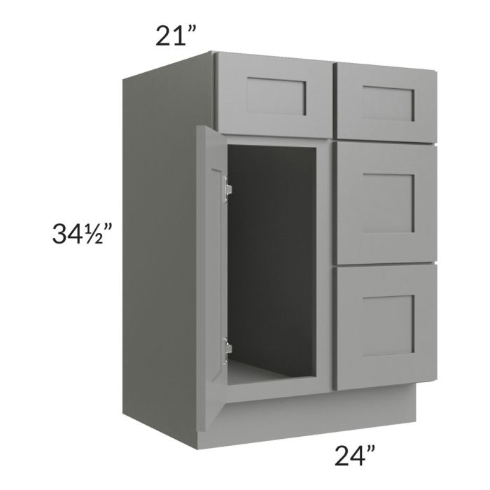 Shale Grey Shaker 24" Vanity Sink Base Cabinet (Drawers on Right)
