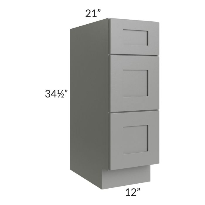 Shale Grey Shaker 12" Vanity Three Drawer Base Cabinet