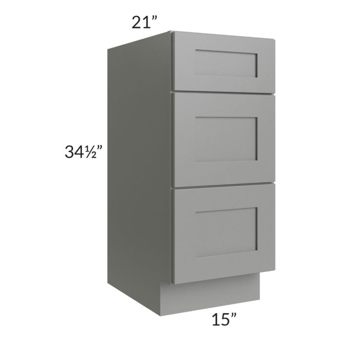 Shale Grey Shaker 15" Vanity Three Drawer Base Cabinet