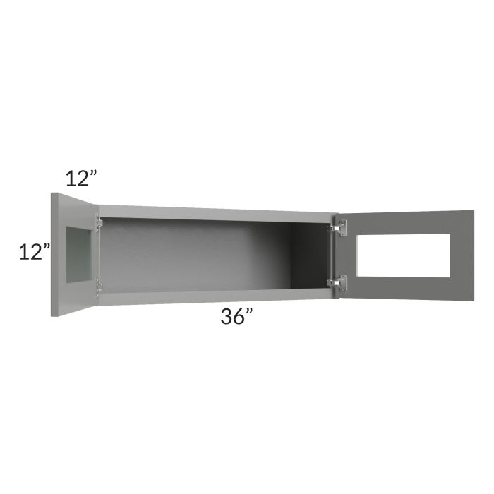Shale Grey Shaker 36x12 Decorative Wall Cabinet with Plain Glass