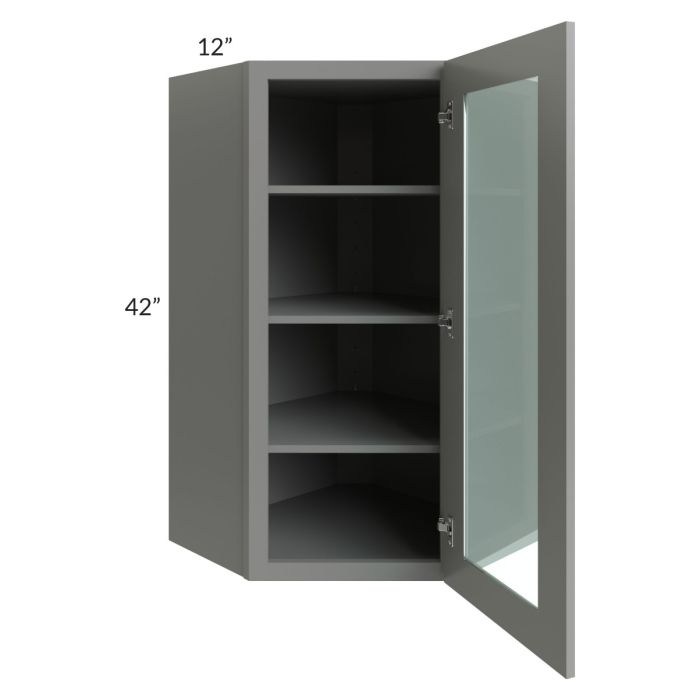 Shale Grey Shaker 24x42 Glass Diagonal Corner Wall Cabinet