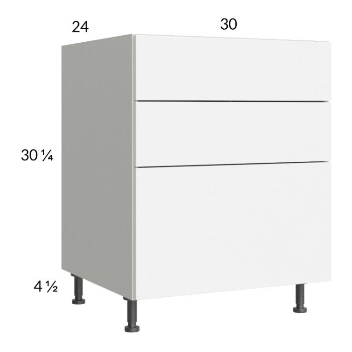 Euro Gloss White 30" 2-Drawer Range Base Cabinet with 1 False Drawer Front