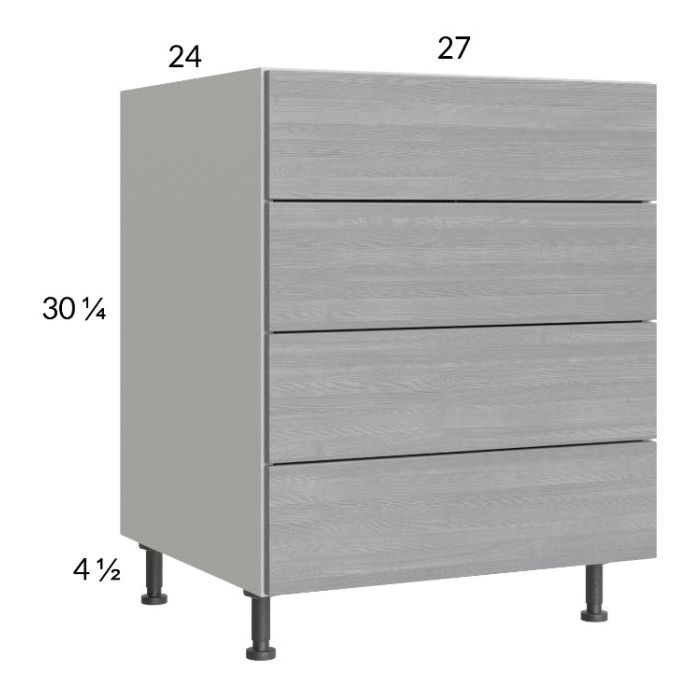 Euro Grey 27" 3-Drawer Range Base Cabinet with 1 False Drawer Front