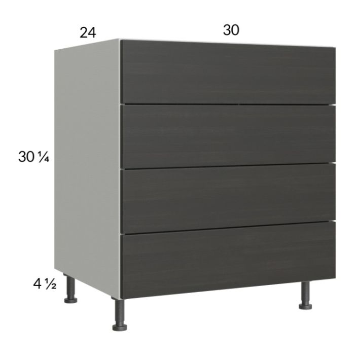 Euro Cafe 30" 3-Drawer Range Base Cabinet with 1 False Drawer Front