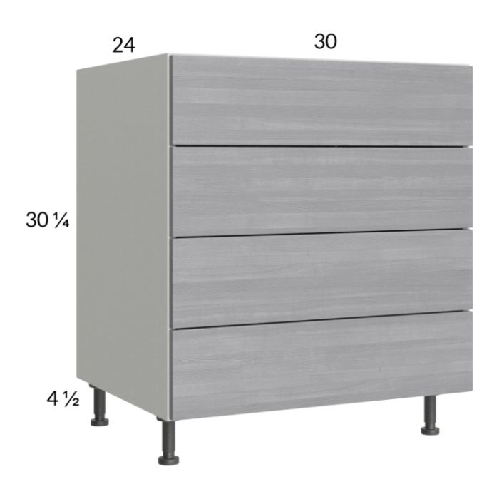 Euro Grey 30" 3-Drawer Range Base Cabinet with 1 False Drawer Front