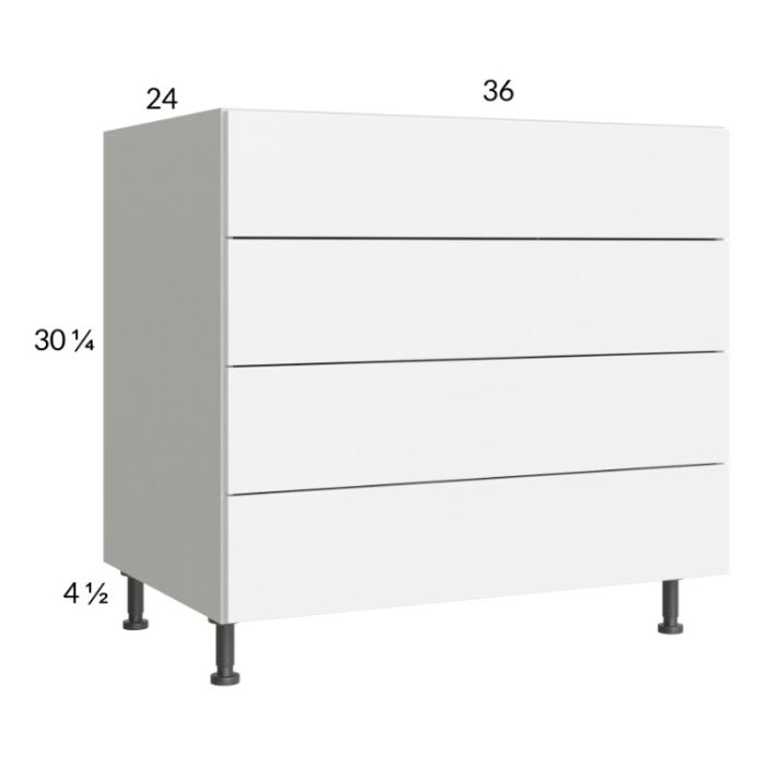 Euro Gloss White 36" 3-Drawer Range Base Cabinet with 1 False Drawer Front