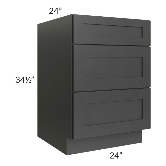 Royal Ebony Shaker 24" 3-Drawer Base Cabinet