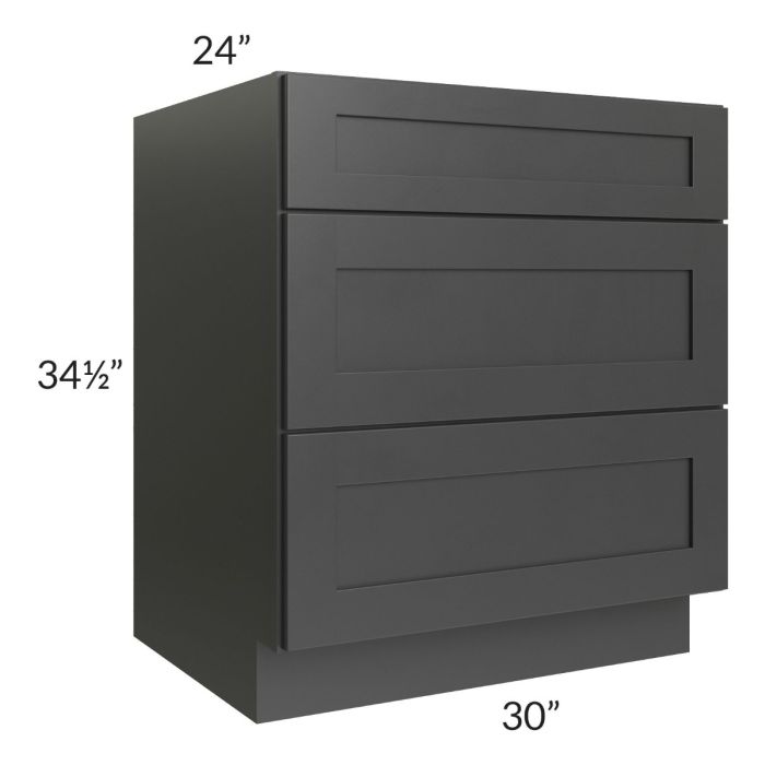 Royal Ebony Shaker 30" 3-Drawer Base Cabinet
