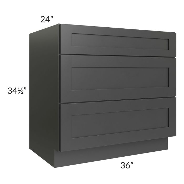 Royal Ebony Shaker 36" 3-Drawer Base Cabinet