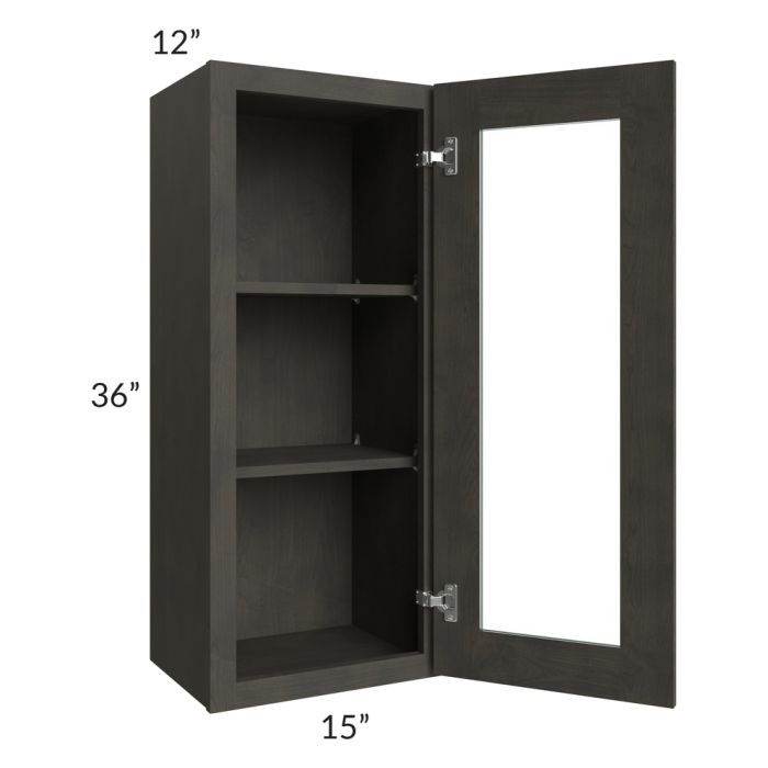 Charcoal Grey Shaker 15x36 Wall Glass Door Cabinet (Prepped for Glass Doors)