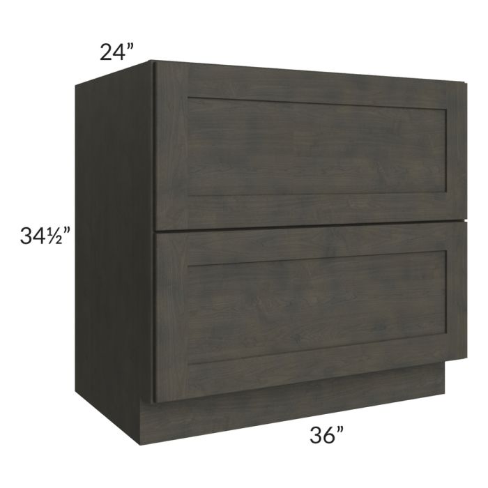 Charcoal Grey Shaker 36" 2-Drawer Base Cabinet