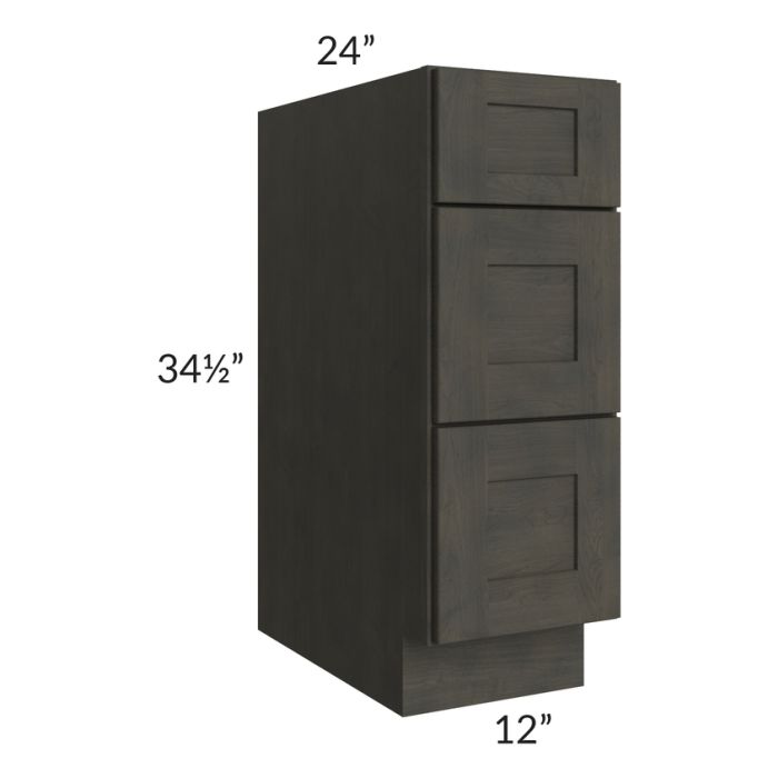 Charcoal Grey Shaker 12" 3-Drawer Base Cabinet