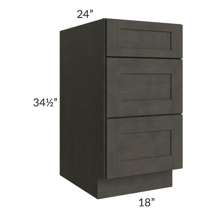 Charcoal Grey Shaker 18" 3-Drawer Base Cabinet