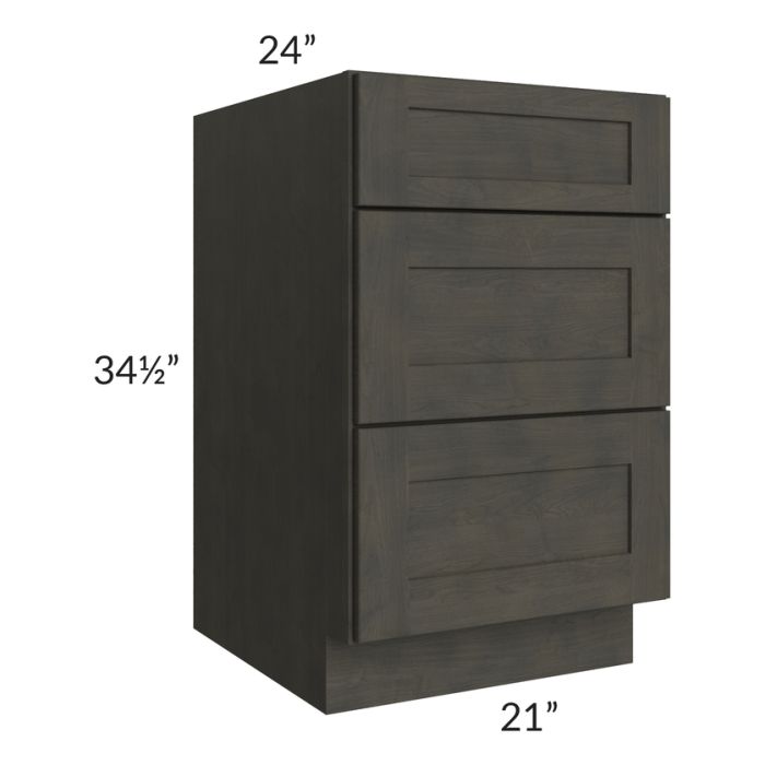 Charcoal Grey Shaker 21" 3-Drawer Base Cabinet