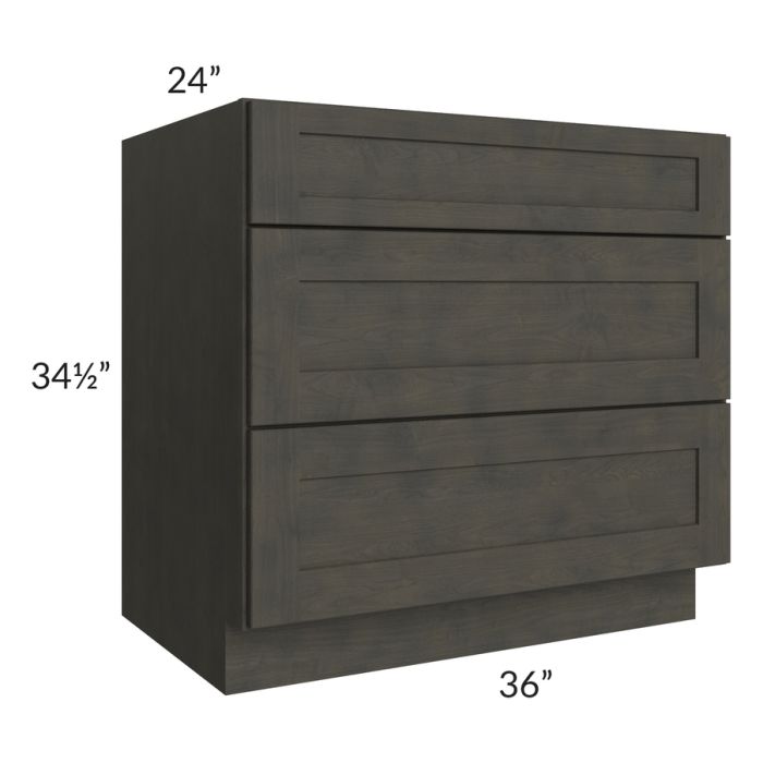Charcoal Grey Shaker 36" 3-Drawer Base Cabinet