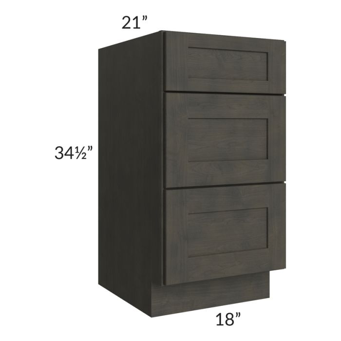 Charcoal Grey Shaker 18" 3-Drawer Vanity Base Cabinet