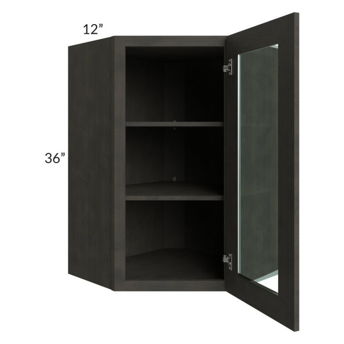 Charcoal Grey Shaker 24x36 Wall Diagonal Corner Cabinet (Prepped for Glass Doors) 
