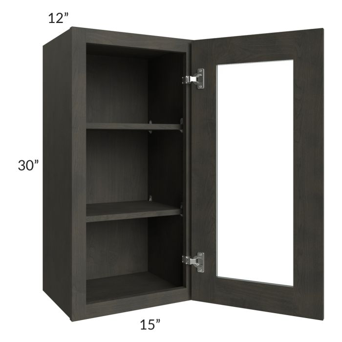 Charcoal Grey Shaker 15x30 Wall Glass Door Cabinet (Prepped for Glass Doors)