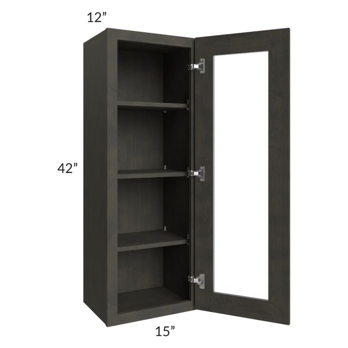 Charcoal Grey Shaker 15x42 Wall Glass Door Cabinet (Prepped for Glass Doors)