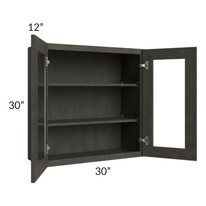Charcoal Grey Shaker 30x30 Wall Glass Door Cabinet (Prepped for Glass Doors)