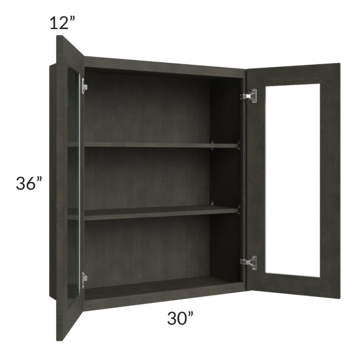 Charcoal Grey Shaker 30x36 Wall Glass Door Cabinet (Prepped for Glass Doors)