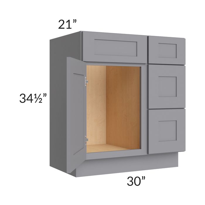Grey Shaker 30" Vanity Base Cabinet
