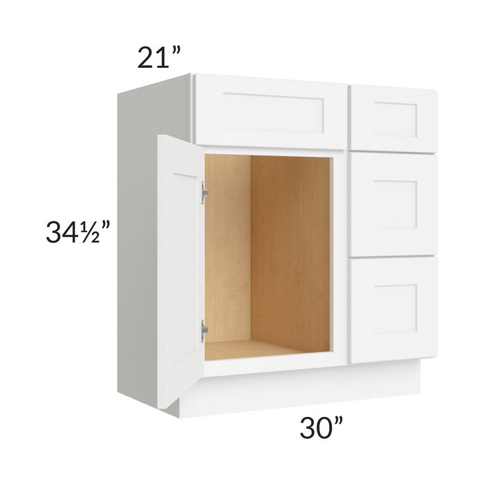 Brilliant White Shaker 30" Vanity Base Cabinet 