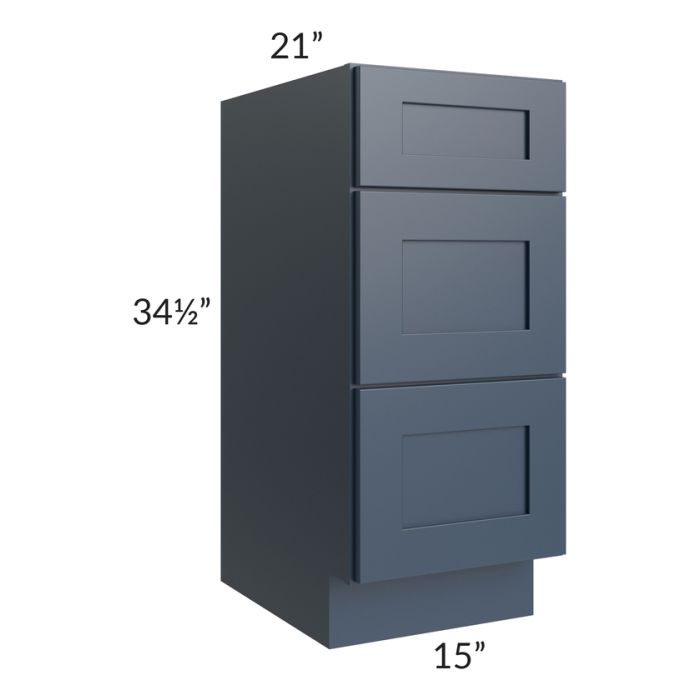  Midtown Blue Shaker 15" Vanity 3-Drawer Base Cabinet