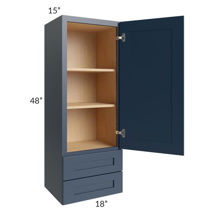 Midtown Blue Shaker 18x48x15 Wall Cabinet with Drawers