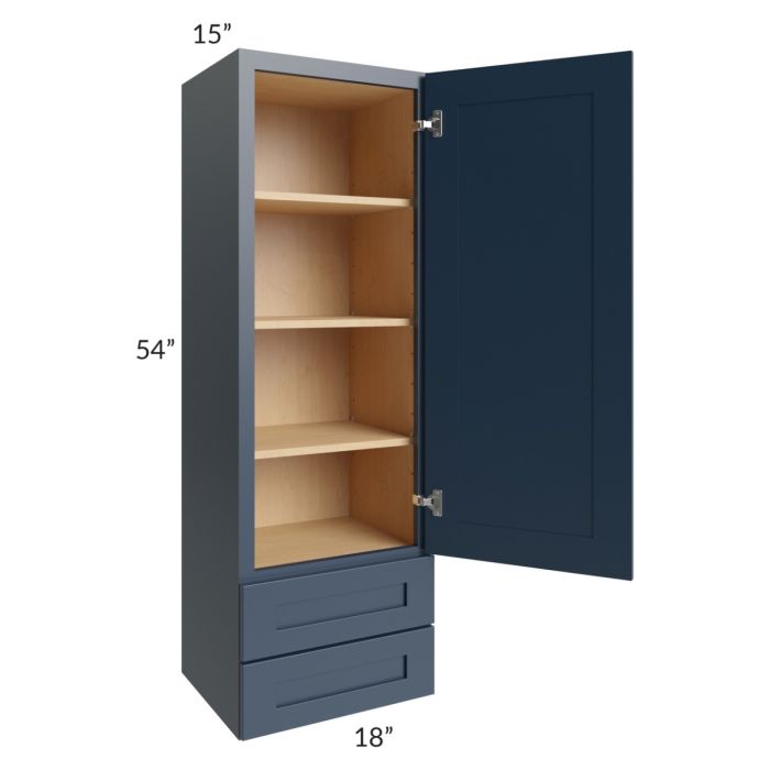 Midtown Blue Shaker 18x54x15 Wall Cabinet with Drawers