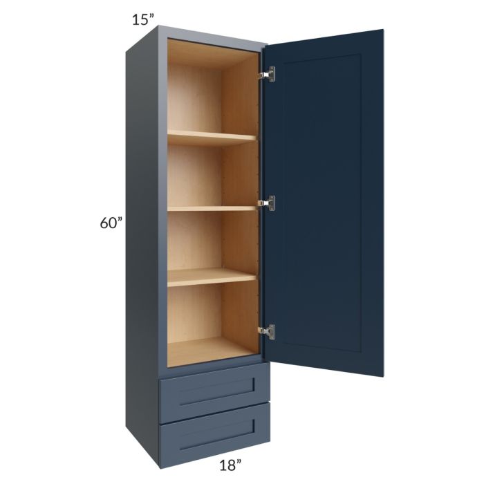 Midtown Blue Shaker 18x60x15 Wall Cabinet with Drawers