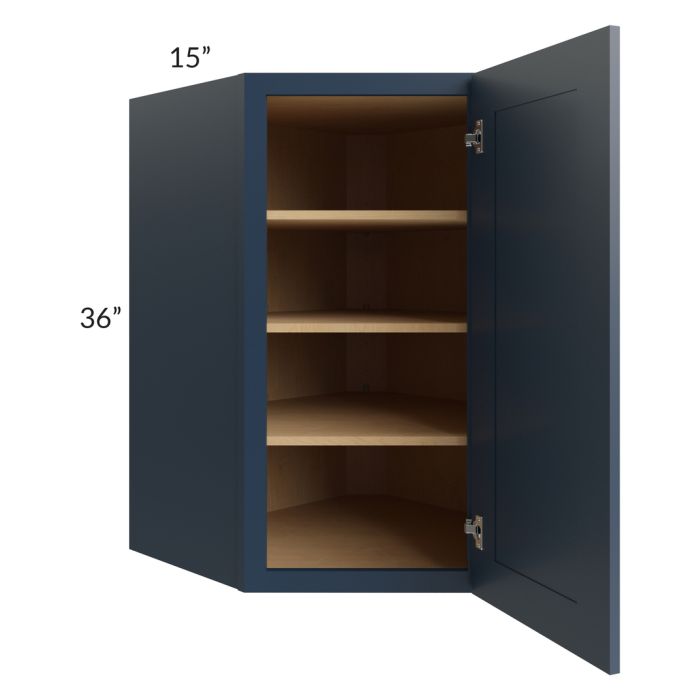 Midtown Blue Shaker 27x36 Diagonal Corner Wall Cabinet