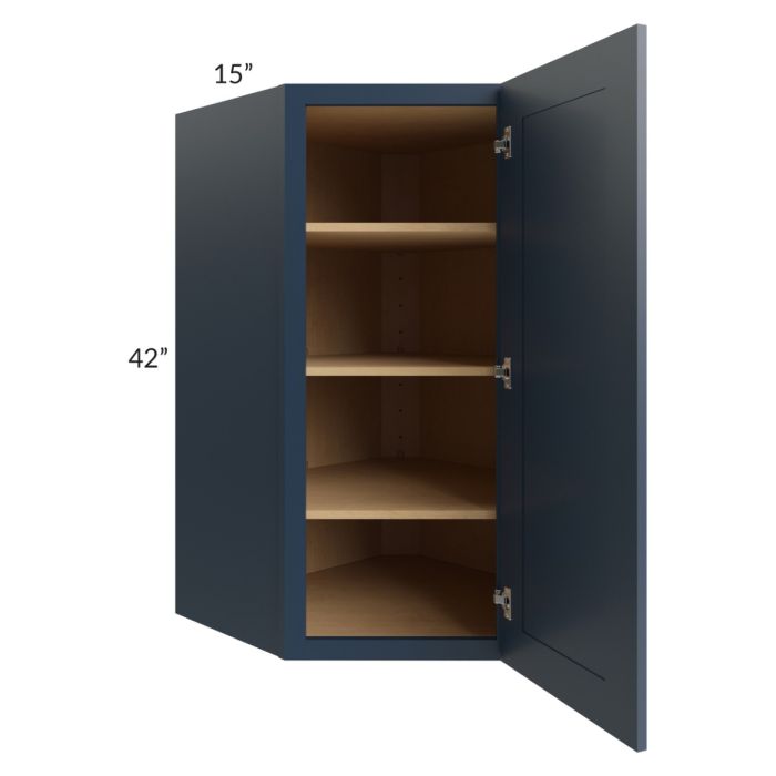 Midtown Blue Shaker 27x42 Diagonal Corner Wall Cabinet