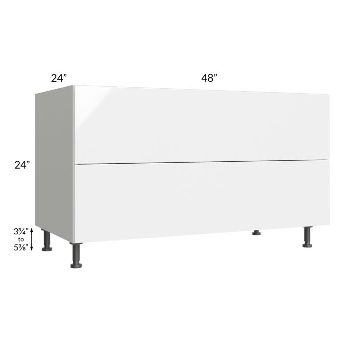Milan White Gloss 48" 2-Drawer Range Top Base Cabinet