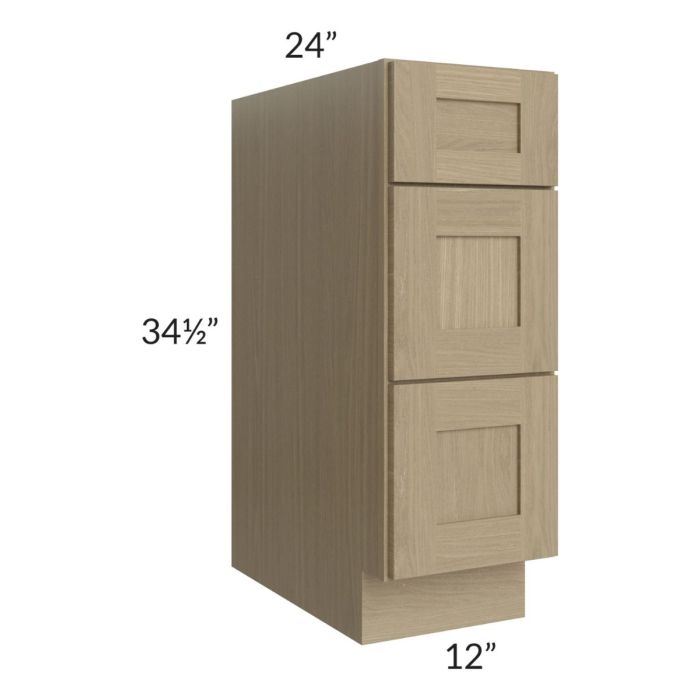 Royal Natural Shaker 12" 3-Drawer Base Cabinet