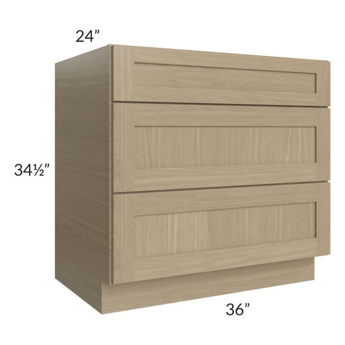 Royal Natural Shaker 36" 3-Drawer Base Cabinet