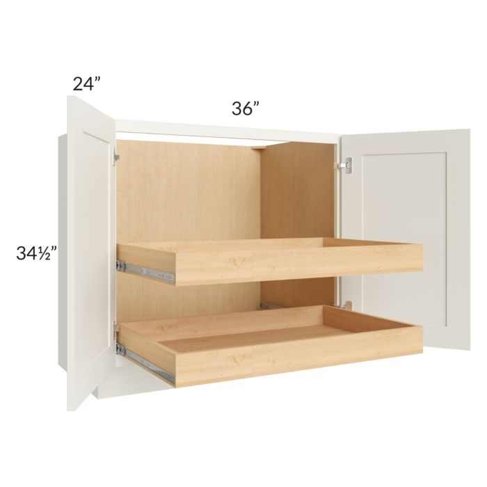 Linen Shaker 36" Full Height Base Cabinet with 2 Rollout Trays