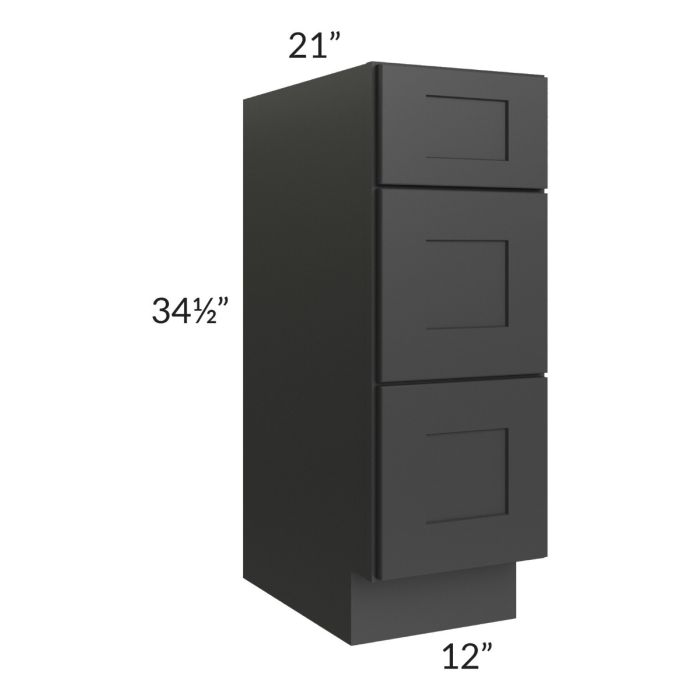 Madison Black Shaker 12" 3-Drawer Vanity Base Cabinet