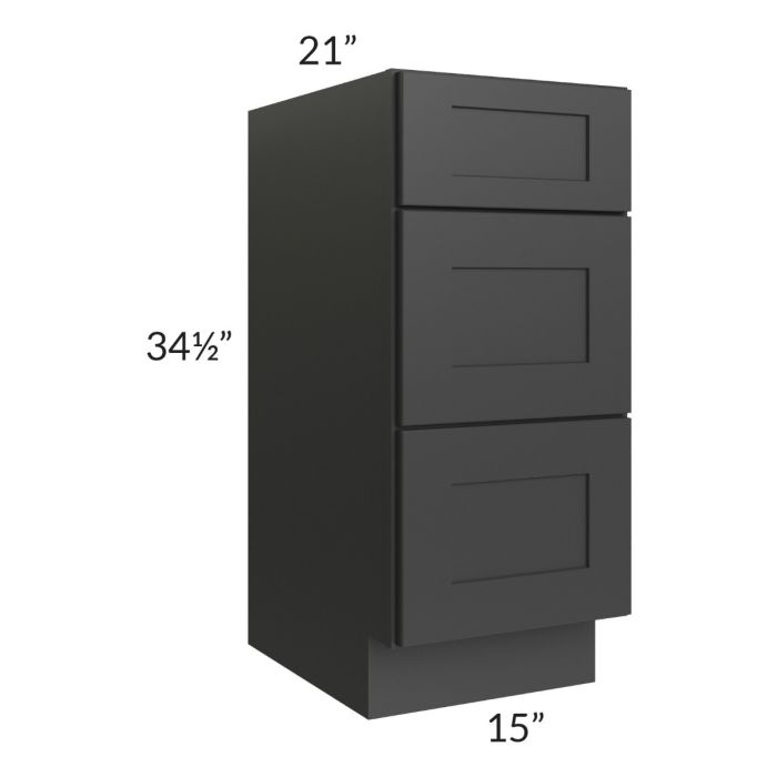 Madison Black Shaker 15" 3-Drawer Vanity Base Cabinet