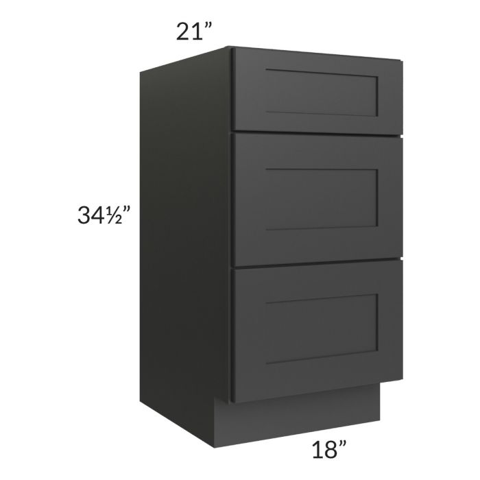 Madison Black Shaker 18" 3-Drawer Vanity Base Cabinet