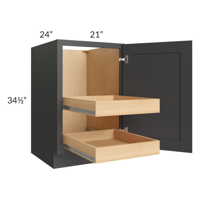 Madison Black Shaker 21" Full Height Door Base Cabinet with 2 Rollout Trays