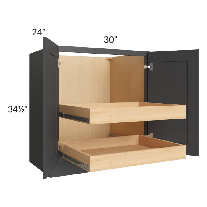 Madison Black Shaker 30" Full Height Base Cabinet with 2 Rollout Trays