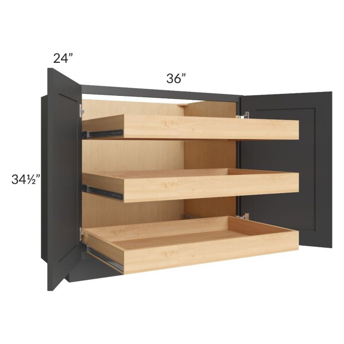 Madison Black Shaker 36" Full Height Base Cabinet with 3 Rollout Trays