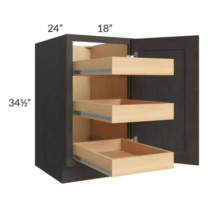 Charcoal Grey Shaker 18" Full Height Door Base Cabinet with 3 Rollout Trays