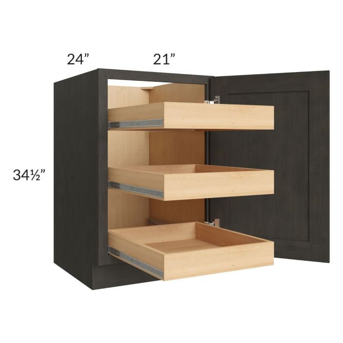 Charcoal Grey Shaker 21" Full Height Door Base Cabinet with 3 Rollout Trays